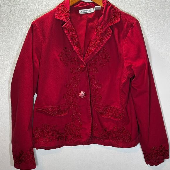 New Directions Red Embroidered Blazer Women’s Size Large Dressy Casual Jacket - Picture 1 of 6